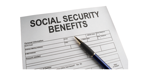 Paper that says, "Social Security Benefits" with a pen on top.